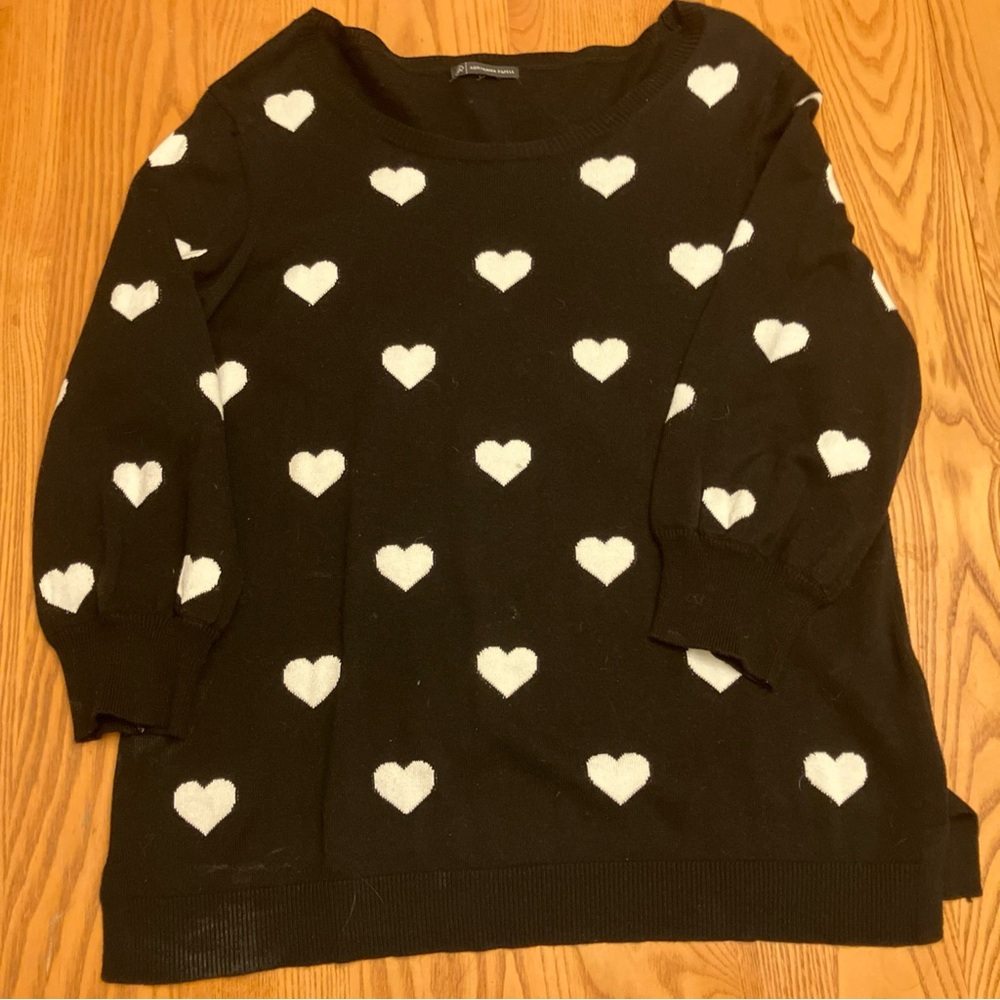 Adrianna Papell Black cotton Sweater with White Heart Design woman’s size large - Picture 2 of 7